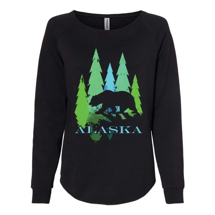 Alaska Alaskan Northern Light Trees With Bear Womens California Wash Sweatshirt