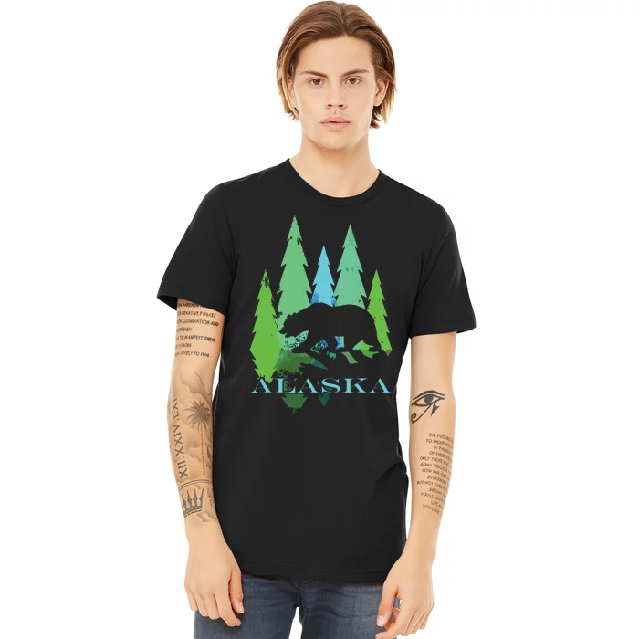 Alaska Alaskan Northern Light Trees With Bear Premium T-Shirt