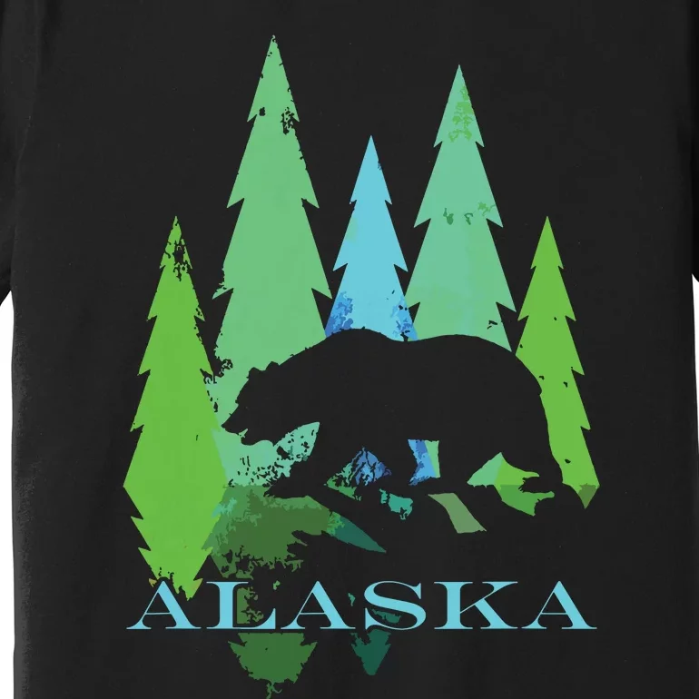 Alaska Alaskan Northern Light Trees With Bear Premium T-Shirt