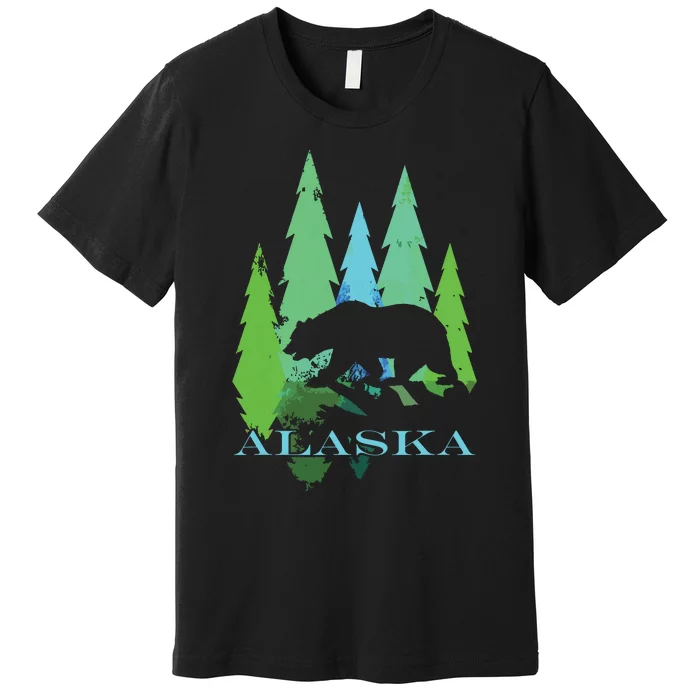 Alaska Alaskan Northern Light Trees With Bear Premium T-Shirt