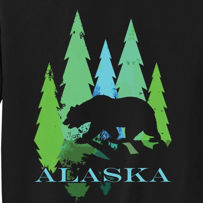 Alaska Alaskan Northern Light Trees With Bear Tall Sweatshirt