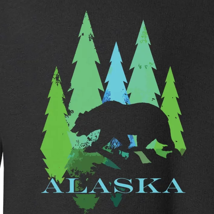 Alaska Alaskan Northern Light Trees With Bear Toddler Sweatshirt