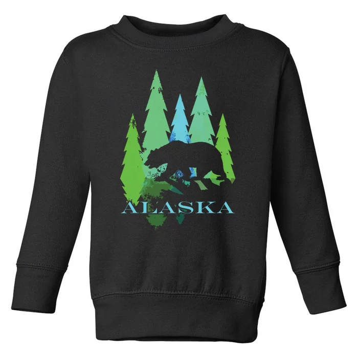 Alaska Alaskan Northern Light Trees With Bear Toddler Sweatshirt