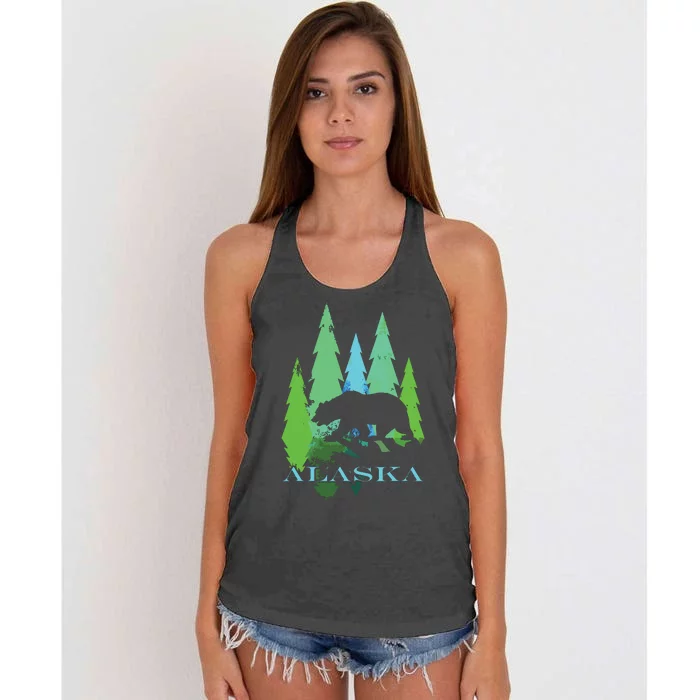 Alaska Alaskan Northern Light Trees With Bear Women's Knotted Racerback Tank