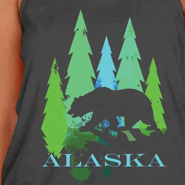 Alaska Alaskan Northern Light Trees With Bear Women's Knotted Racerback Tank