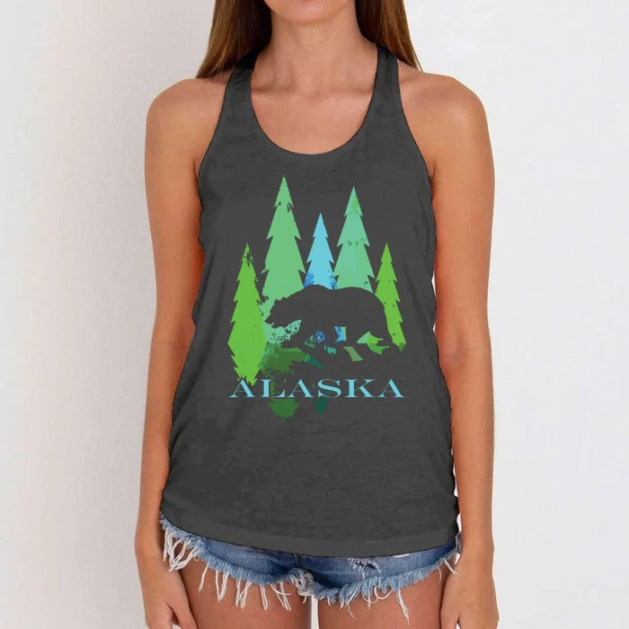 Alaska Alaskan Northern Light Trees With Bear Women's Knotted Racerback Tank