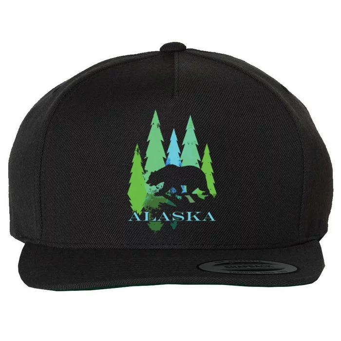 Alaska Alaskan Northern Light Trees With Bear Wool Snapback Cap