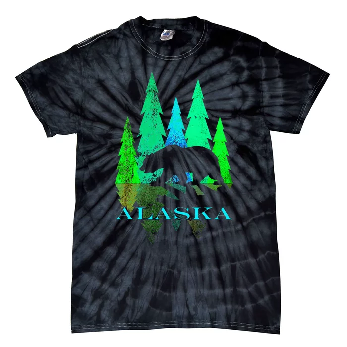 Alaska Alaskan Northern Light Trees With Bear Tie-Dye T-Shirt