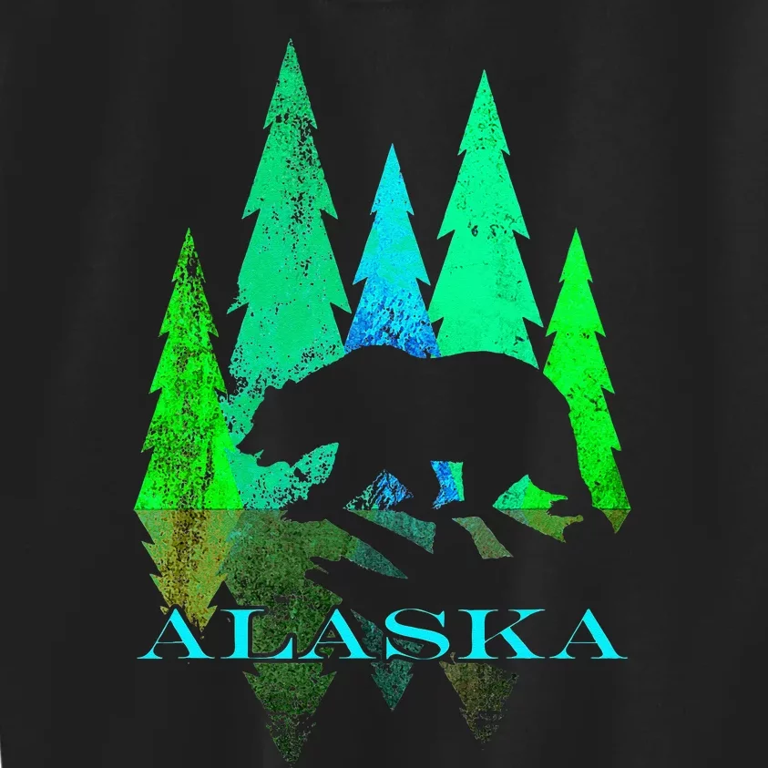 Alaska Alaskan Northern Light Trees With Bear Kids Sweatshirt