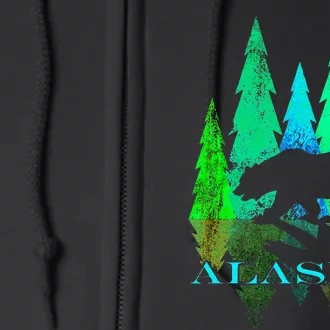 Alaska Alaskan Northern Light Trees With Bear Full Zip Hoodie