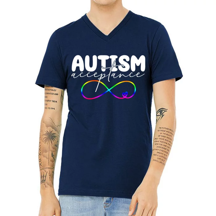 Autism Acceptance Neurodiversity Heart V-Neck T-Shirt