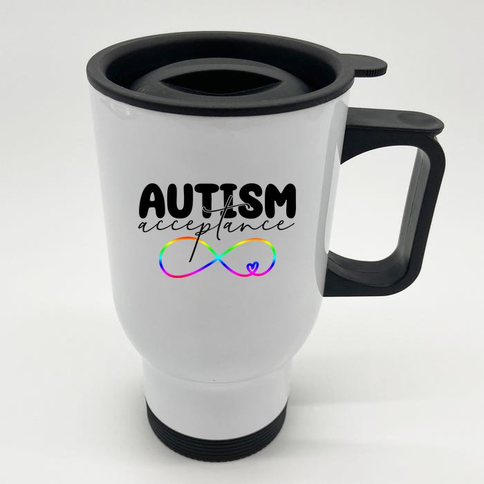 Autism Acceptance Neurodiversity Heart Front & Back Stainless Steel Travel Mug