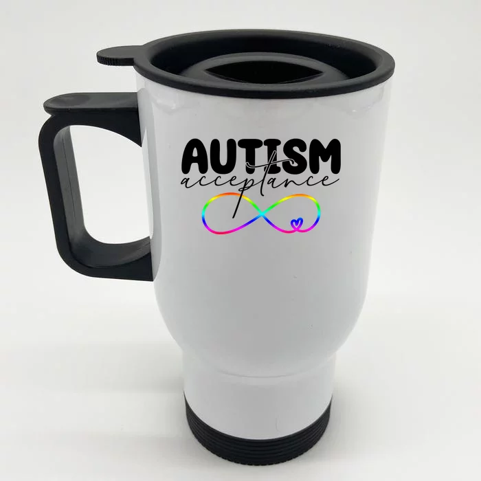 Autism Acceptance Neurodiversity Heart Front & Back Stainless Steel Travel Mug