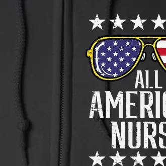 All American Nurse Scrub Memorial Day 4th of July RN Full Zip Hoodie