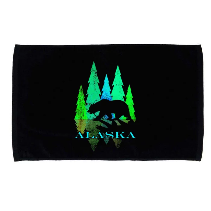 Alaska Alaskan Northern Light Trees With Bear Microfiber Hand Towel