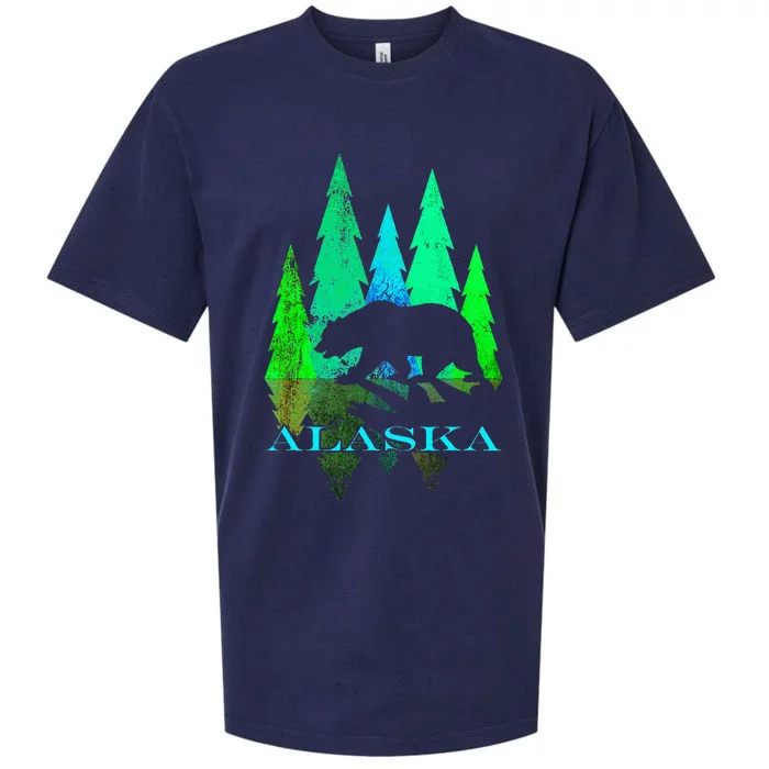 Alaska Alaskan Northern Light Trees With Bear Sueded Cloud Jersey T-Shirt