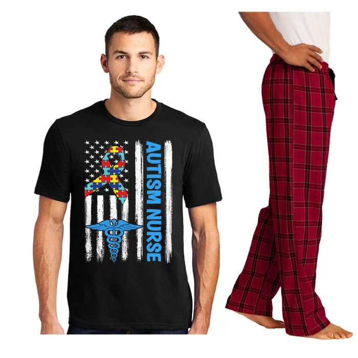 Autism Awareness Nurse American Flag Funny Registered Rn Gift Pajama Set