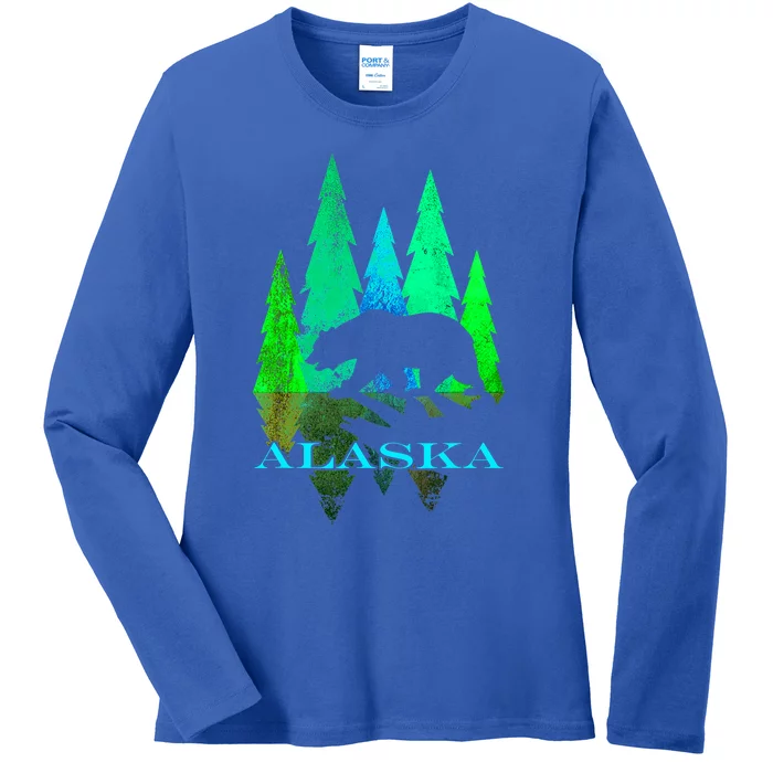 Alaska Alaskan Northern Light Trees With Bear Ladies Long Sleeve Shirt