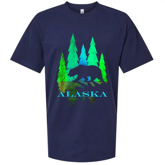 Alaska Alaskan Northern Light Trees With Bear Sueded Cloud Jersey T-Shirt