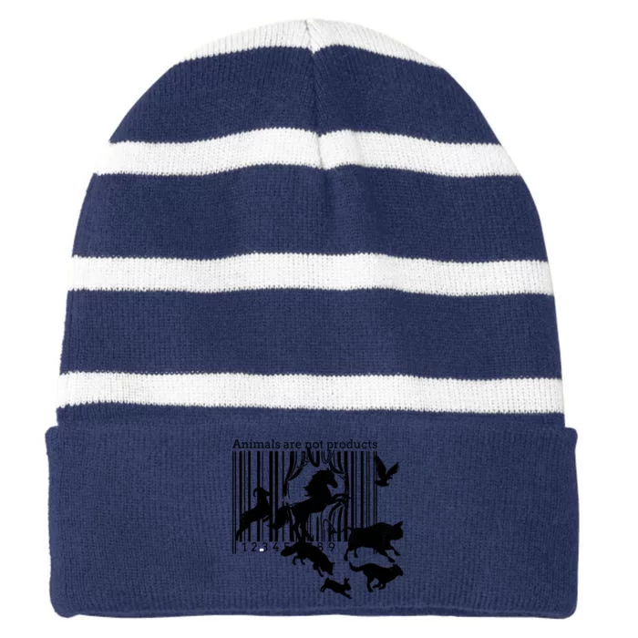 Animals Are Not Products Vegetarianism Animal Rights Striped Beanie with Solid Band