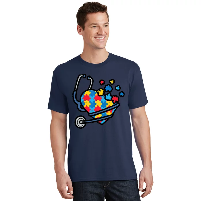 Autism Awareness Nurse Stethoscope Heart ASD Scrub Top Wo T-Shirt