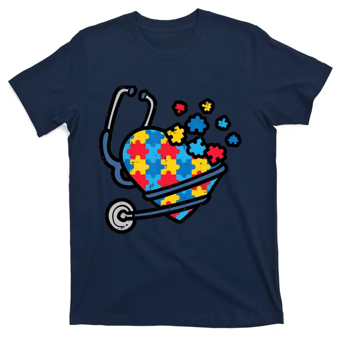 Autism Awareness Nurse Stethoscope Heart ASD Scrub Top Wo T-Shirt