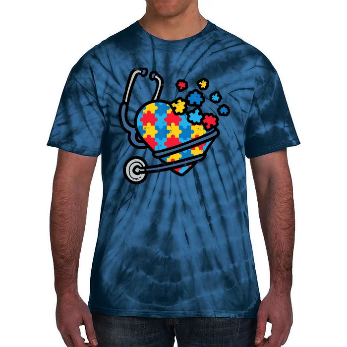 Autism Awareness Nurse Stethoscope Heart ASD Scrub Top Wo Tie-Dye T-Shirt