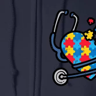 Autism Awareness Nurse Stethoscope Heart ASD Scrub Top Wo Full Zip Hoodie