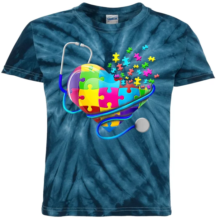 Autism Awareness Nurse Heart Kids Tie-Dye T-Shirt