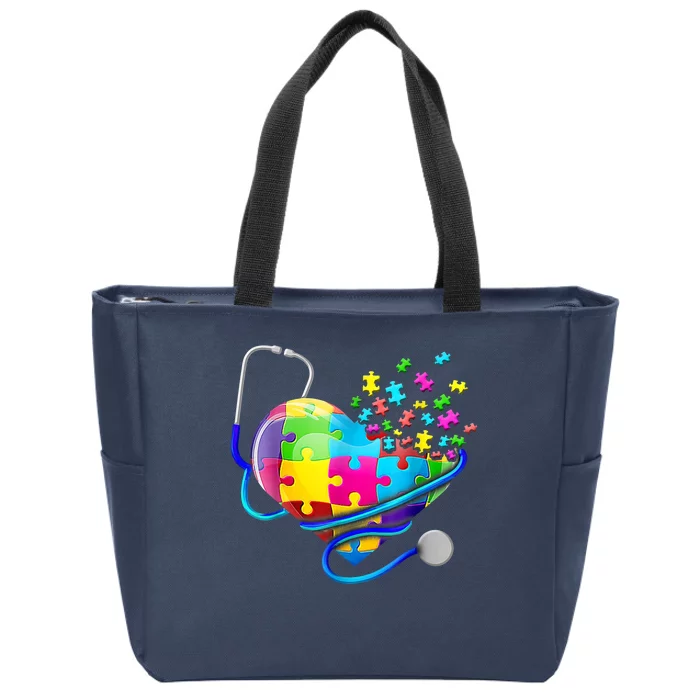 Autism Awareness Nurse Heart Zip Tote Bag