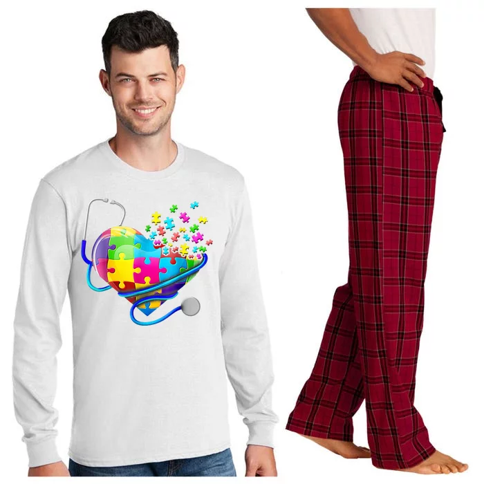 Autism Awareness Nurse Heart Long Sleeve Pajama Set