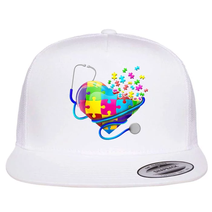 Autism Awareness Nurse Heart Flat Bill Trucker Hat