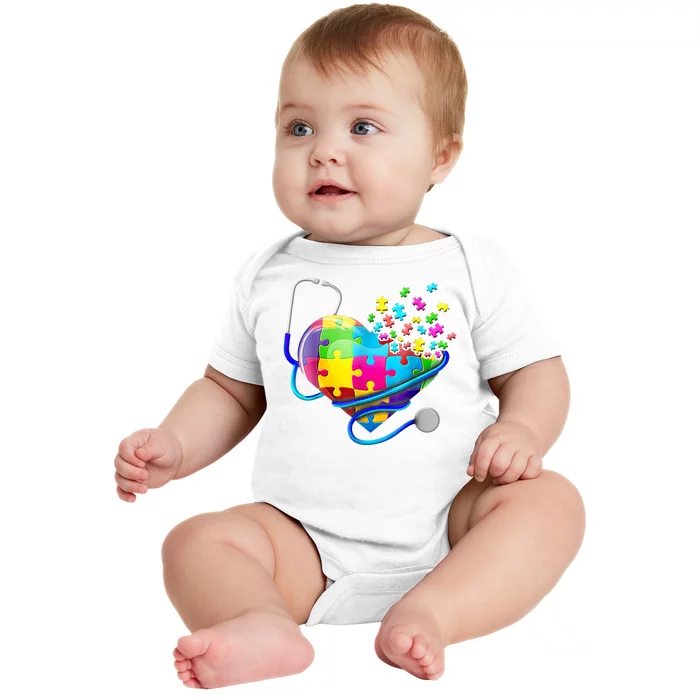 Autism Awareness Nurse Heart Baby Bodysuit