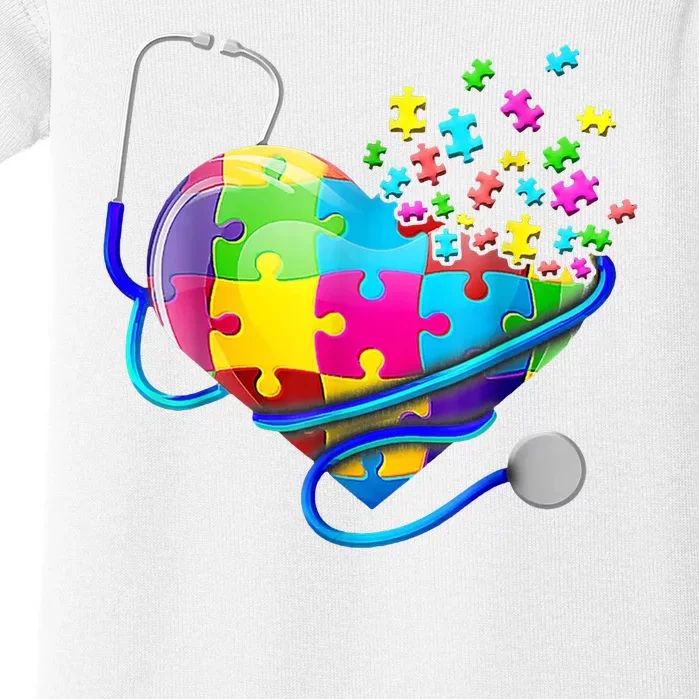 Autism Awareness Nurse Heart Baby Bodysuit