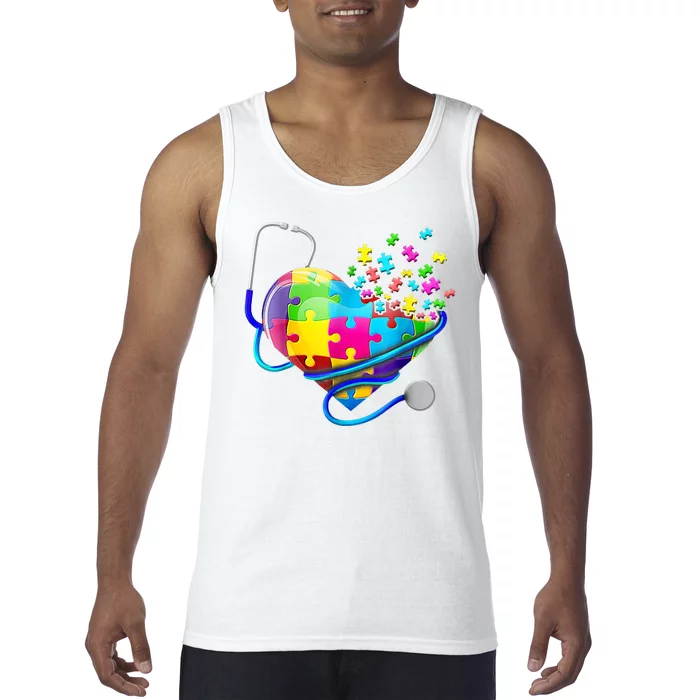 Autism Awareness Nurse Heart Tank Top