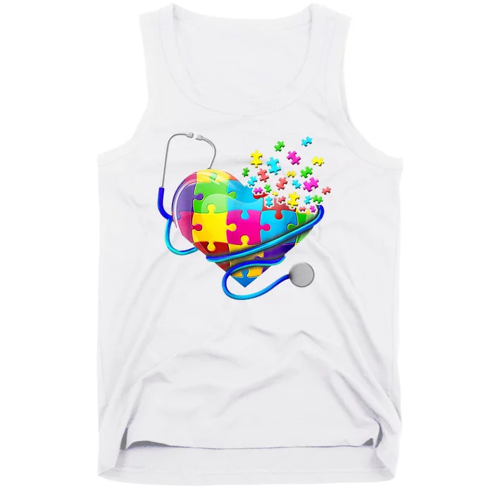 Autism Awareness Nurse Heart Tank Top