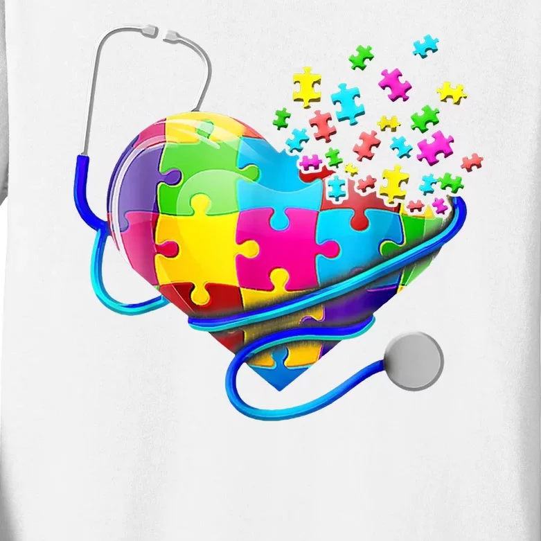 Autism Awareness Nurse Heart Kids Long Sleeve Shirt