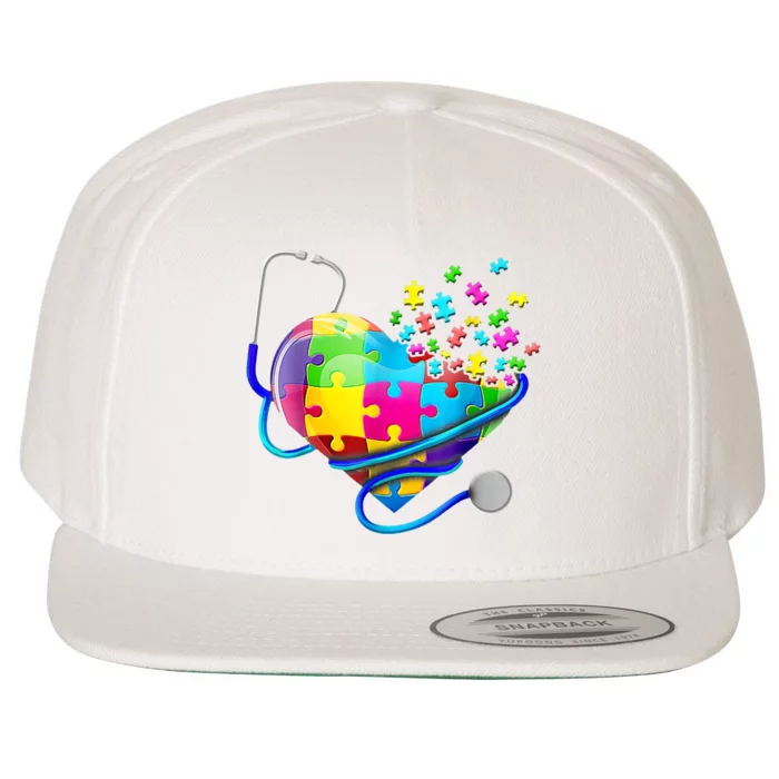 Autism Awareness Nurse Heart Wool Snapback Cap