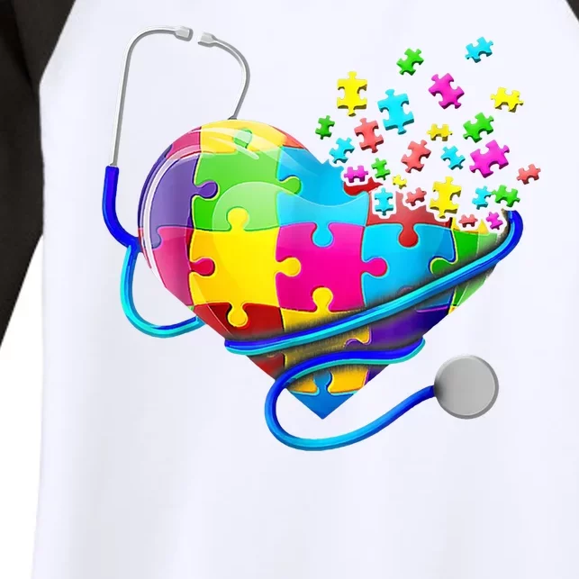 Autism Awareness Nurse Heart Women's Tri-Blend 3/4-Sleeve Raglan Shirt