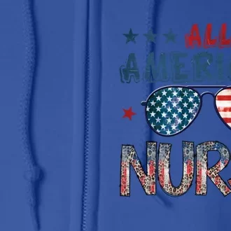 All American Nurse 4th Of July Nursing Stethoscope Heartbeat Gift Full Zip Hoodie