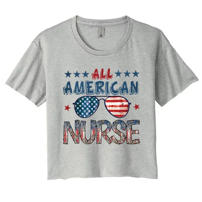 All American Nurse 4th Of July Nursing Stethoscope Heartbeat Gift Women's Crop Top Tee