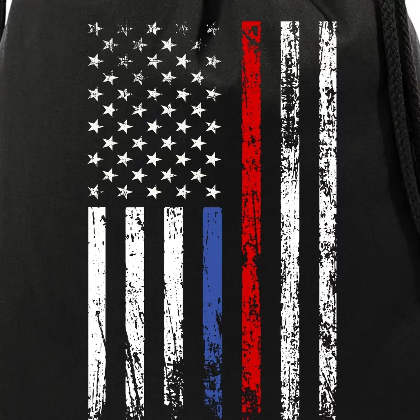 AnAmericanFlagWithMilitary,PoliceAndFirefighterStripesDesign Drawstring Bag