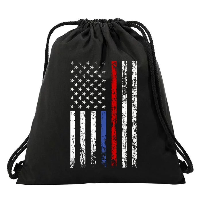 AnAmericanFlagWithMilitary,PoliceAndFirefighterStripesDesign Drawstring Bag