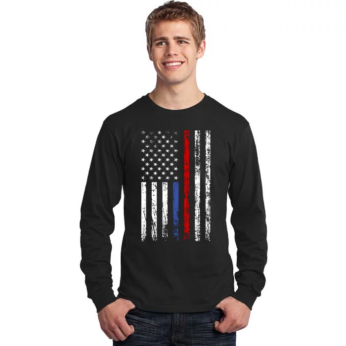 AnAmericanFlagWithMilitary,PoliceAndFirefighterStripesDesign Tall Long Sleeve T-Shirt