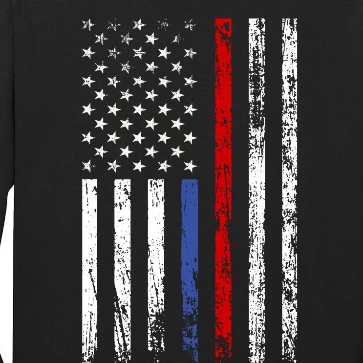 AnAmericanFlagWithMilitary,PoliceAndFirefighterStripesDesign Tall Long Sleeve T-Shirt