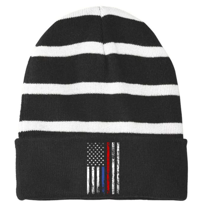 AnAmericanFlagWithMilitary,PoliceAndFirefighterStripesDesign Striped Beanie with Solid Band