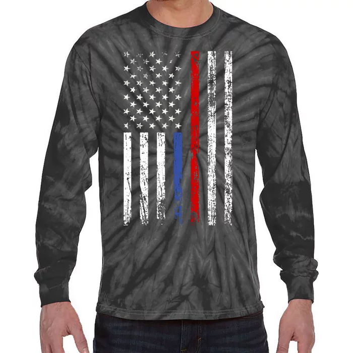 AnAmericanFlagWithMilitary,PoliceAndFirefighterStripesDesign Tie-Dye Long Sleeve Shirt