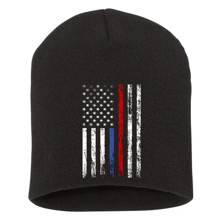 AnAmericanFlagWithMilitary,PoliceAndFirefighterStripesDesign Short Acrylic Beanie