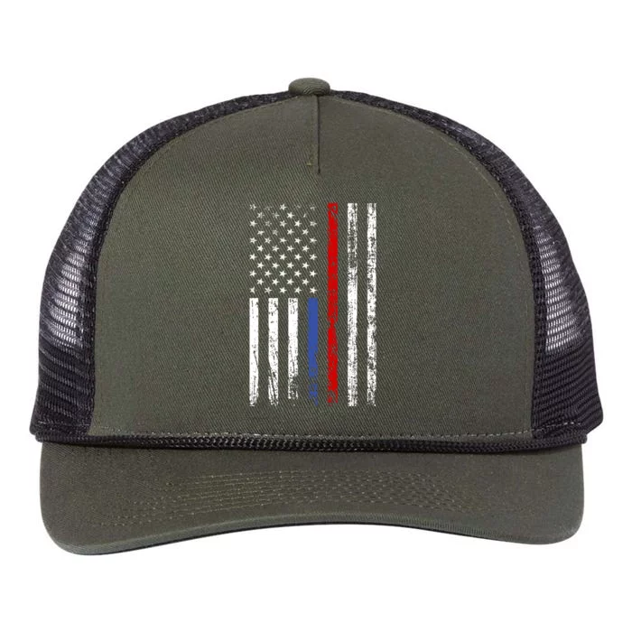 AnAmericanFlagWithMilitary,PoliceAndFirefighterStripesDesign Retro Rope Trucker Hat Cap