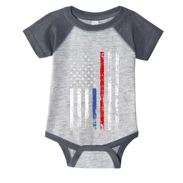 AnAmericanFlagWithMilitary,PoliceAndFirefighterStripesDesign Infant Baby Jersey Bodysuit